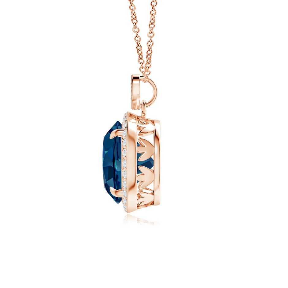 10mm AAAA London Blue Topaz Halo Pendant with Diamond Heart Motif in Rose Gold product image