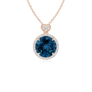 8mm AAA London Blue Topaz Halo Pendant with Diamond Heart Motif in Rose Gold