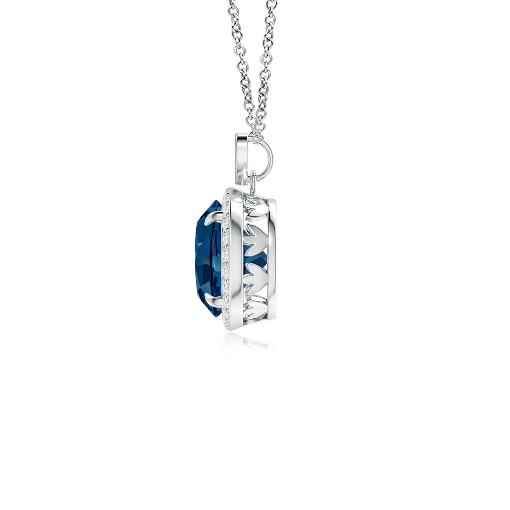8mm AAAA London Blue Topaz Halo Pendant with Diamond Heart Motif in White Gold Product Image