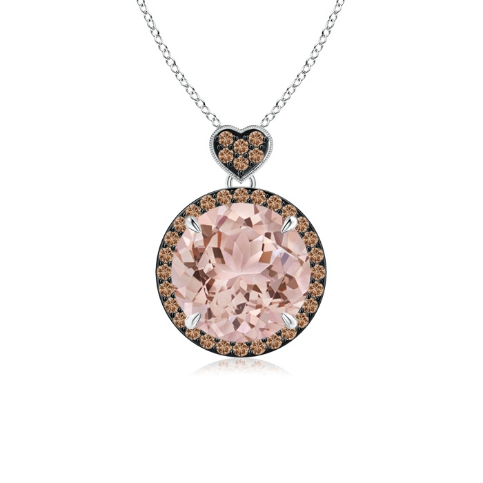 10mm AAA Morganite Halo Pendant with Coffee Diamond Heart Motif in White Gold