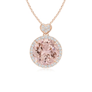 10mm AAA Morganite Halo Pendant with Diamond Heart Motif in Rose Gold