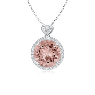 10mm AAAA Morganite Halo Pendant with Diamond Heart Motif in White Gold