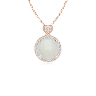 8mm A Moonstone Halo Pendant with Diamond Heart Motif in 10K Rose Gold