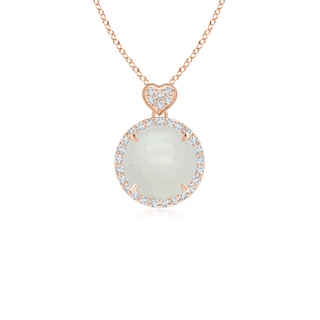 8mm A Moonstone Halo Pendant with Diamond Heart Motif in Rose Gold