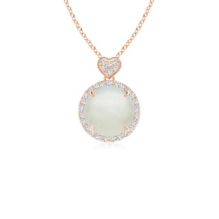 8mm AA Moonstone Halo Pendant with Diamond Heart Motif in 10K Rose Gold