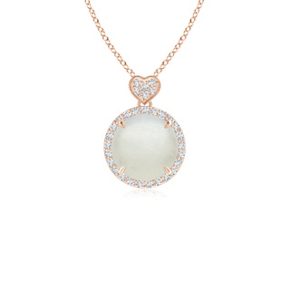 8mm AA Moonstone Halo Pendant with Diamond Heart Motif in 9K Rose Gold