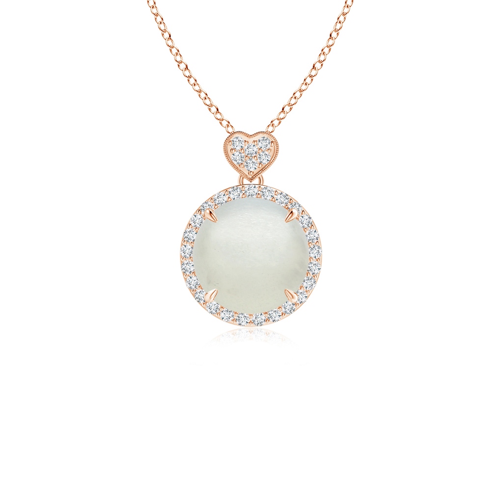 8mm AA Moonstone Halo Pendant with Diamond Heart Motif in Rose Gold 