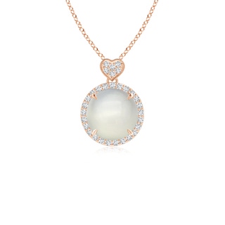 8mm AAA Moonstone Halo Pendant with Diamond Heart Motif in 10K Rose Gold