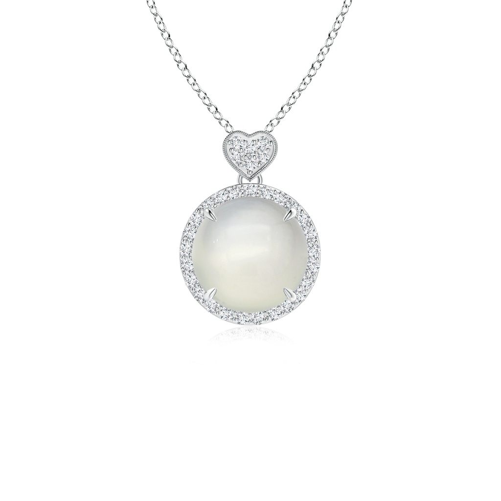 8mm AAA Moonstone Halo Pendant with Diamond Heart Motif in White Gold