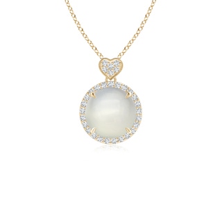 8mm AAA Moonstone Halo Pendant with Diamond Heart Motif in Yellow Gold