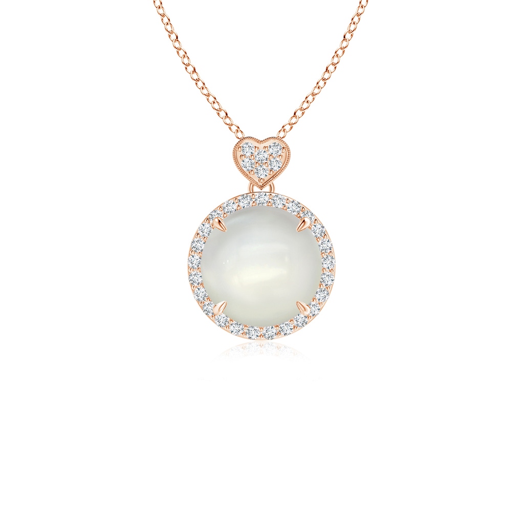 8mm AAAA Moonstone Halo Pendant with Diamond Heart Motif in Rose Gold