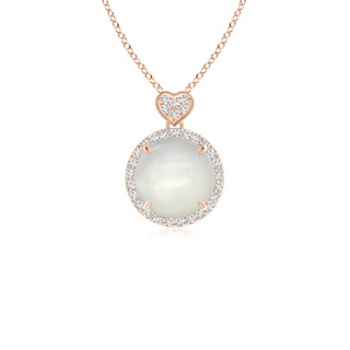 8mm AAAA Moonstone Halo Pendant with Diamond Heart Motif in Rose Gold