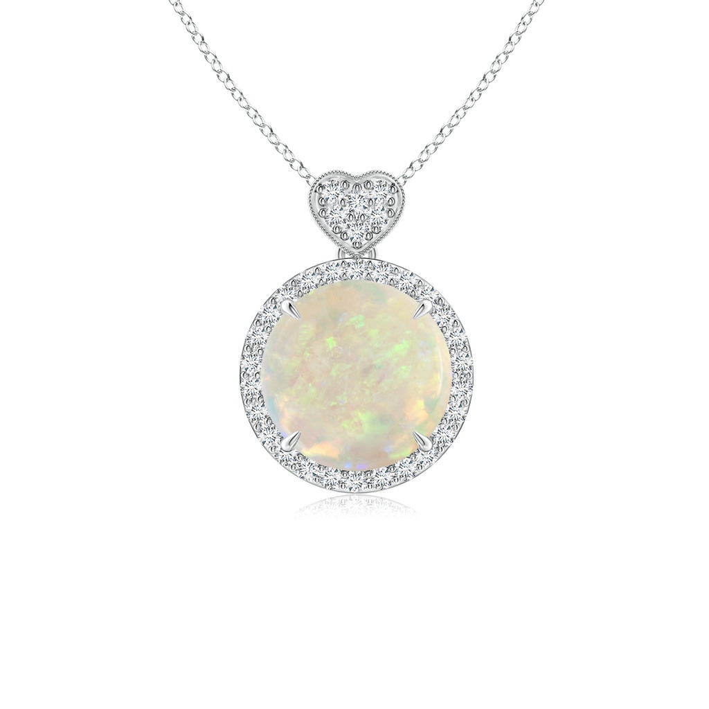 8mm AAA Opal Halo Pendant with Diamond Heart Motif in 18K White Gold