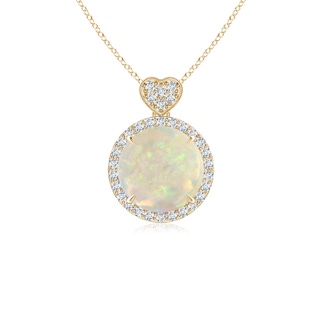 8mm AAA Opal Halo Pendant with Diamond Heart Motif in Yellow Gold