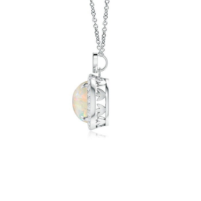 8mm AAAA Opal Halo Pendant with Diamond Heart Motif in White Gold Product Image