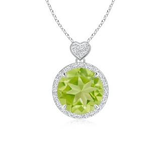 10mm AA Peridot Halo Pendant with Diamond Heart Motif in White Gold