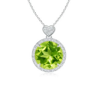 10mm AAA Peridot Halo Pendant with Diamond Heart Motif in White Gold