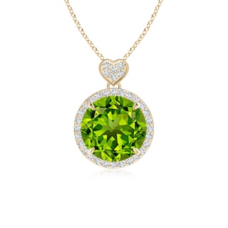 10mm AAAA Peridot Halo Pendant with Diamond Heart Motif in Yellow Gold