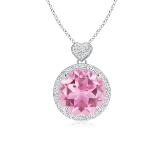 10mm AA Pink Tourmaline Halo Pendant with Diamond Heart Motif in White Gold