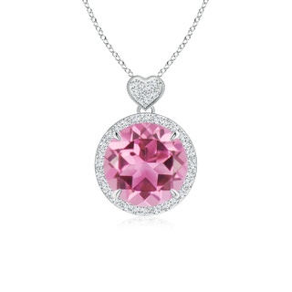 10mm AAA Pink Tourmaline Halo Pendant with Diamond Heart Motif in White Gold