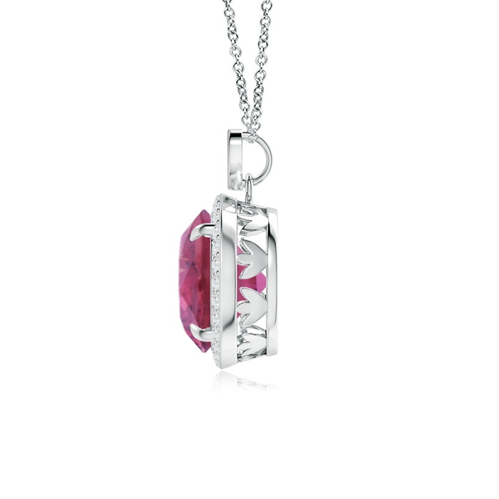 10mm AAA Pink Tourmaline Halo Pendant with Diamond Heart Motif in White Gold Product Image