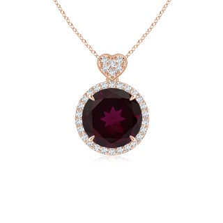 8mm A Rhodolite Halo Pendant with Diamond Heart Motif in Rose Gold