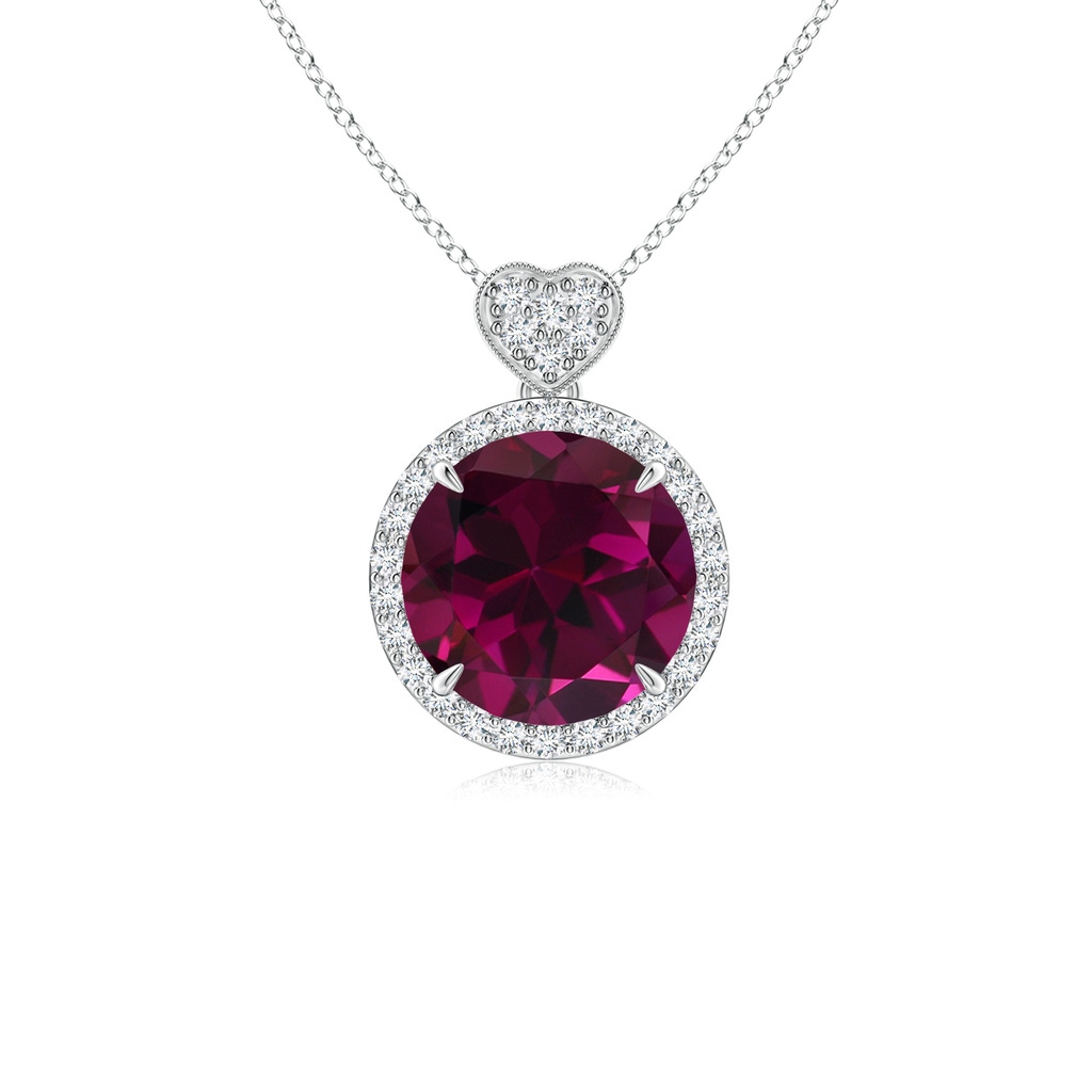 8mm AAA Rhodolite Halo Pendant with Diamond Heart Motif in White Gold