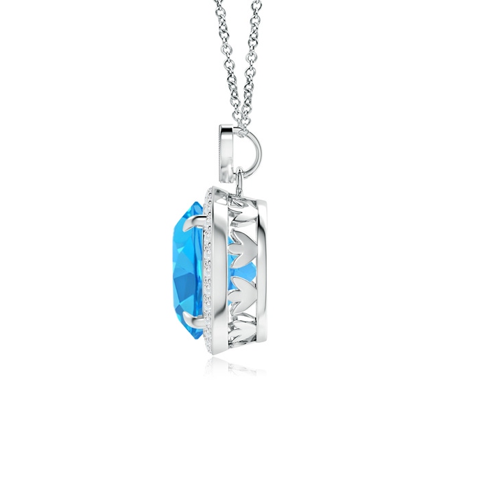 10mm AAA Swiss Blue Topaz Halo Pendant with Diamond Heart Motif in White Gold product image