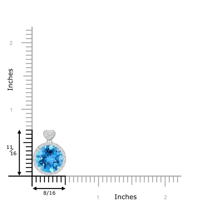 10mm AAA Swiss Blue Topaz Halo Pendant with Diamond Heart Motif in White Gold product image