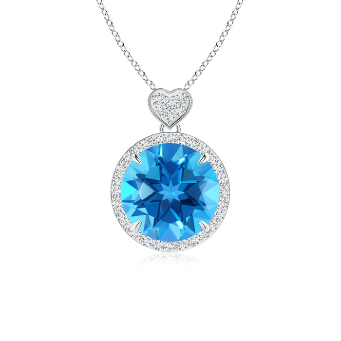 10mm AAAA Swiss Blue Topaz Halo Pendant with Diamond Heart Motif in P950 Platinum