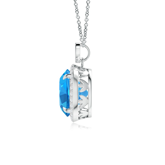 10mm AAAA Swiss Blue Topaz Halo Pendant with Diamond Heart Motif in White Gold Product Image