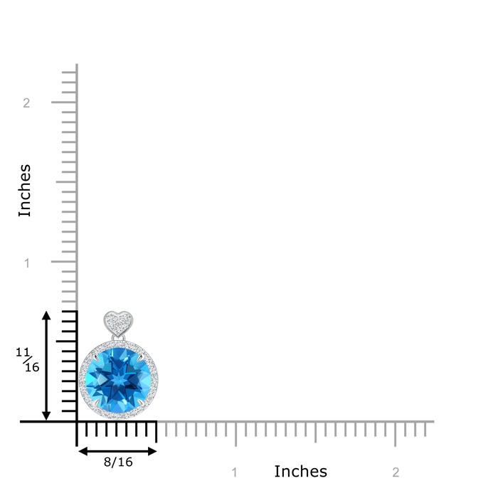 10mm AAAA Swiss Blue Topaz Halo Pendant with Diamond Heart Motif in White Gold Product Image