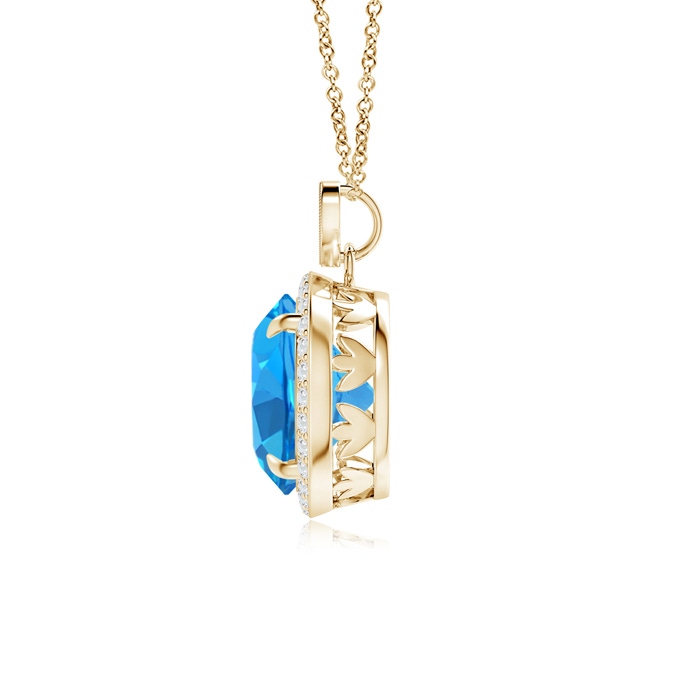 10mm AAAA Swiss Blue Topaz Halo Pendant with Diamond Heart Motif in Yellow Gold product image