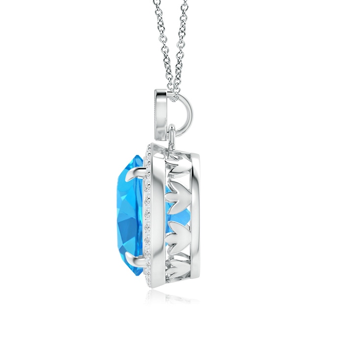 12mm AAA Swiss Blue Topaz Halo Pendant with Diamond Heart Motif in White Gold product image