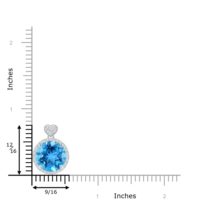 12mm AAA Swiss Blue Topaz Halo Pendant with Diamond Heart Motif in White Gold Product Image
