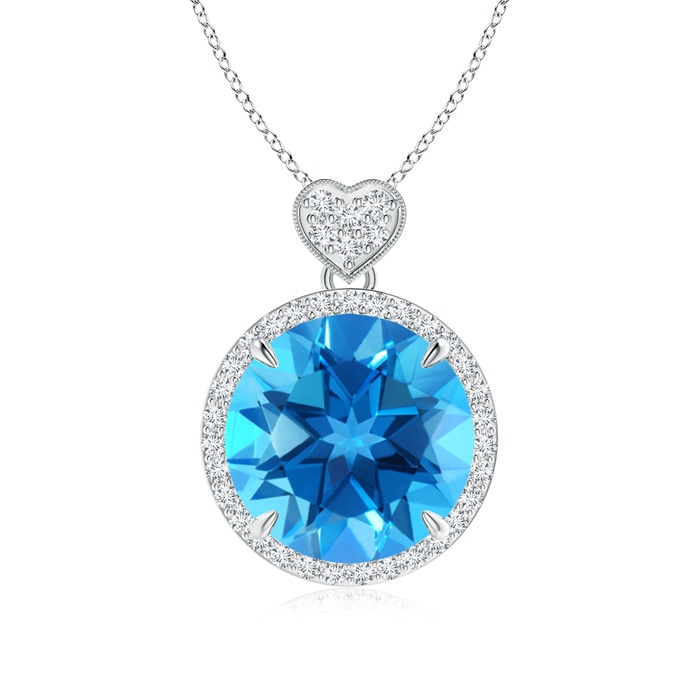 12mm AAAA Swiss Blue Topaz Halo Pendant with Diamond Heart Motif in P950 Platinum 
