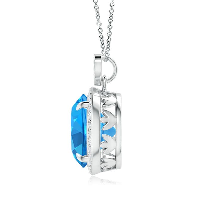 12mm AAAA Swiss Blue Topaz Halo Pendant with Diamond Heart Motif in P950 Platinum