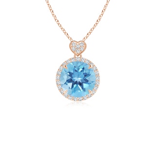 8mm A Swiss Blue Topaz Halo Pendant with Diamond Heart Motif in 9K Rose Gold