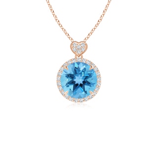 8mm AA Swiss Blue Topaz Halo Pendant with Diamond Heart Motif in 10K Rose Gold