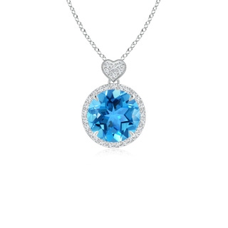 8mm AAA Swiss Blue Topaz Halo Pendant with Diamond Heart Motif in White Gold