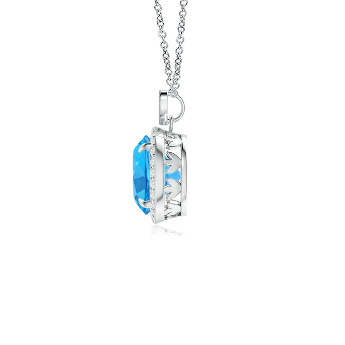 8mm AAA Swiss Blue Topaz Halo Pendant with Diamond Heart Motif in White Gold Product Image
