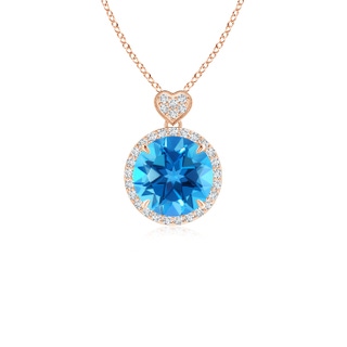 8mm AAAA Swiss Blue Topaz Halo Pendant with Diamond Heart Motif in 10K Rose Gold