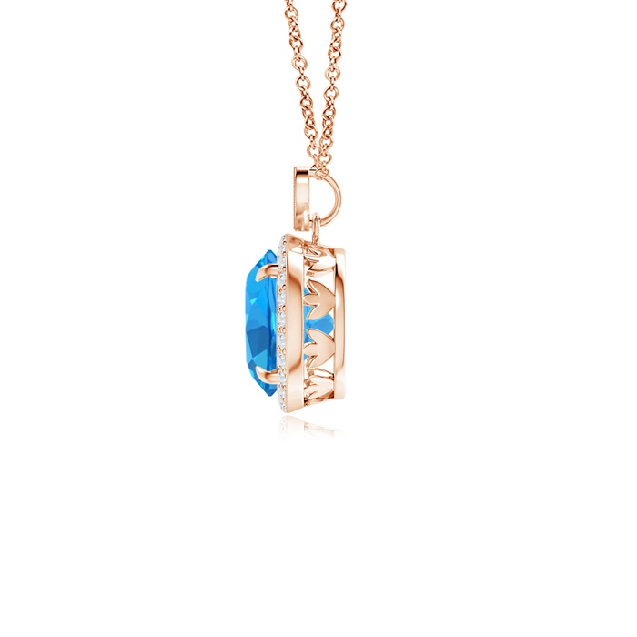 8mm AAAA Swiss Blue Topaz Halo Pendant with Diamond Heart Motif in 9K Rose Gold product image