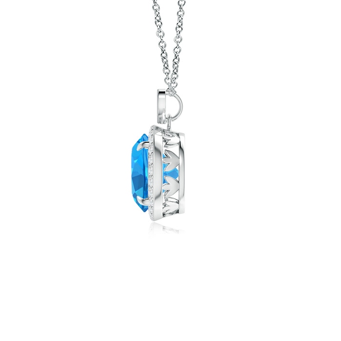 8mm AAAA Swiss Blue Topaz Halo Pendant with Diamond Heart Motif in White Gold product image