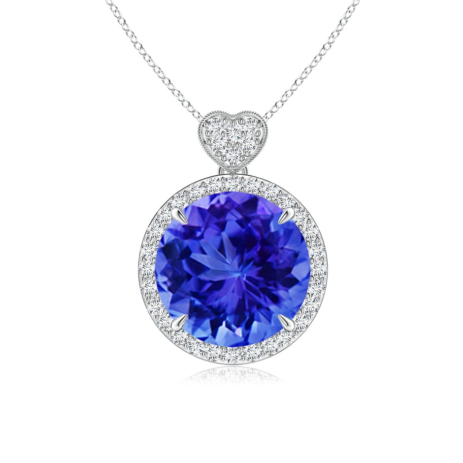 10mm AAA Tanzanite Halo Pendant with Diamond Heart Motif in White Gold 