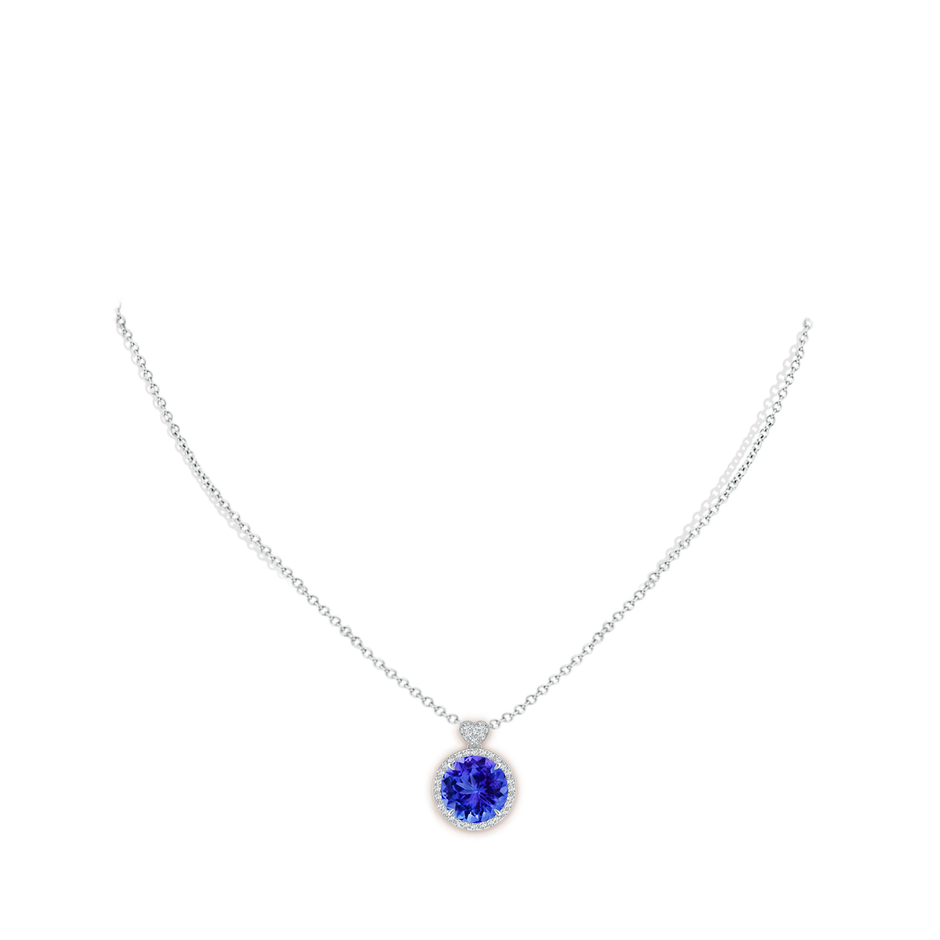 10mm AAA Tanzanite Halo Pendant with Diamond Heart Motif in White Gold pen