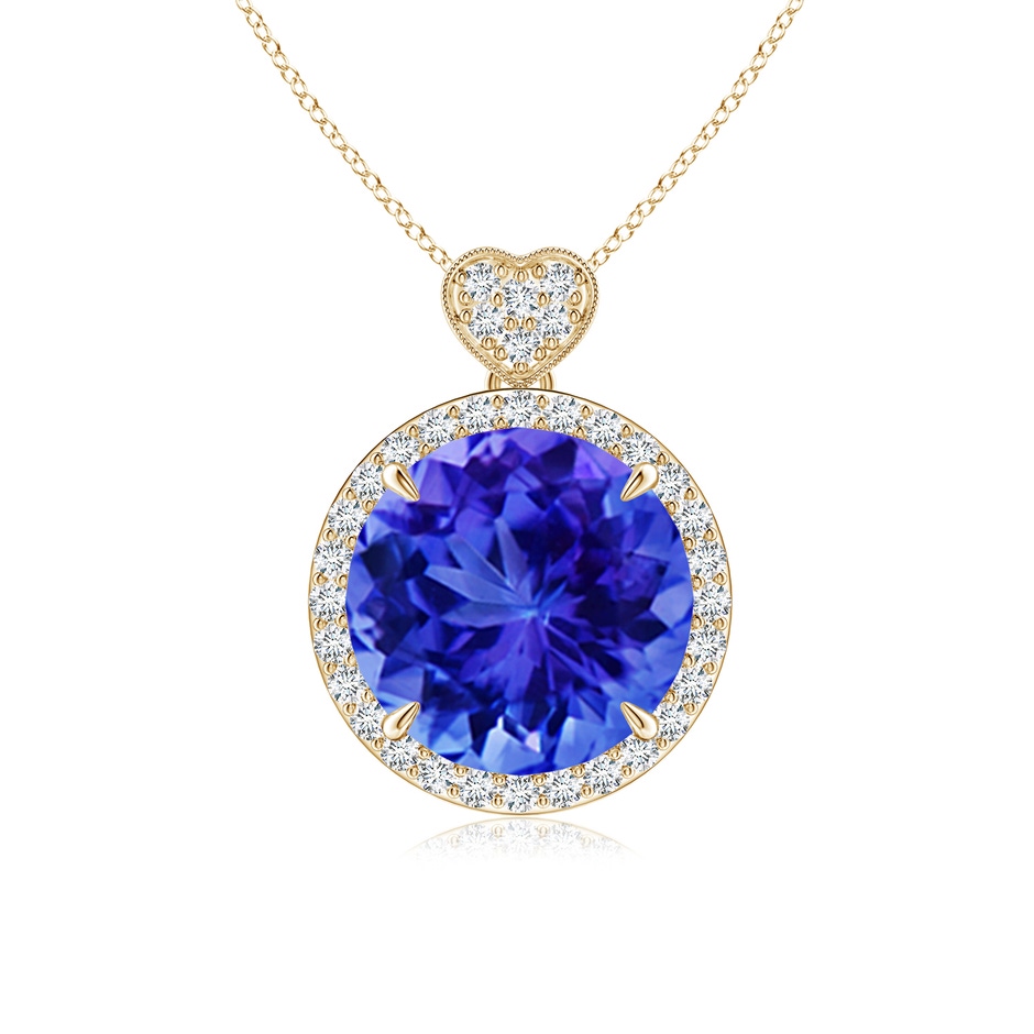 10mm AAA Tanzanite Halo Pendant with Diamond Heart Motif in Yellow Gold 