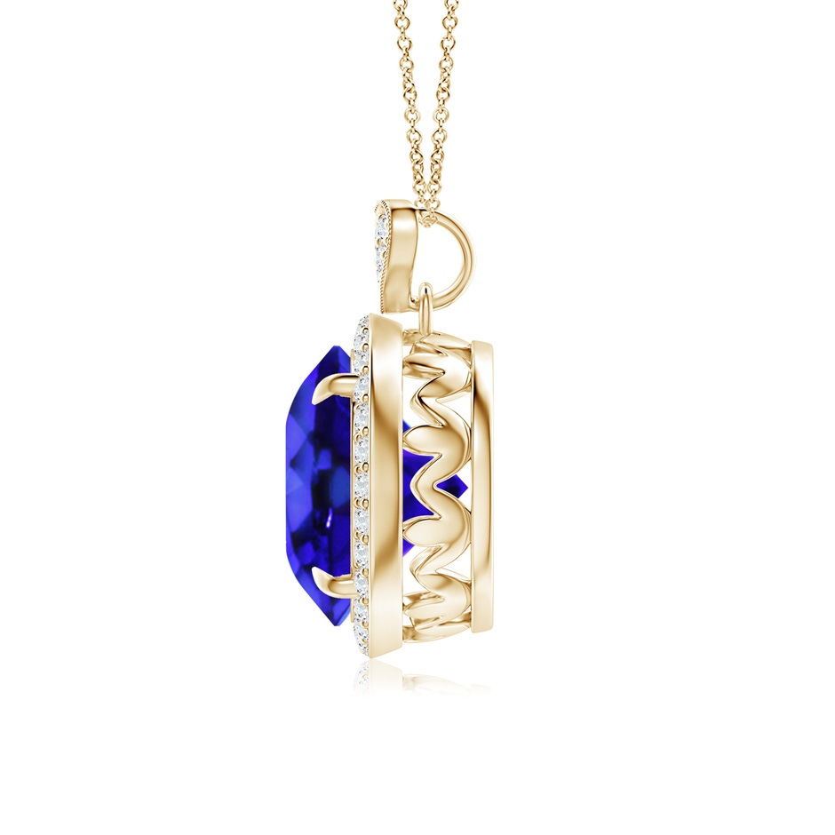 10mm AAA Tanzanite Halo Pendant with Diamond Heart Motif in Yellow Gold side 199