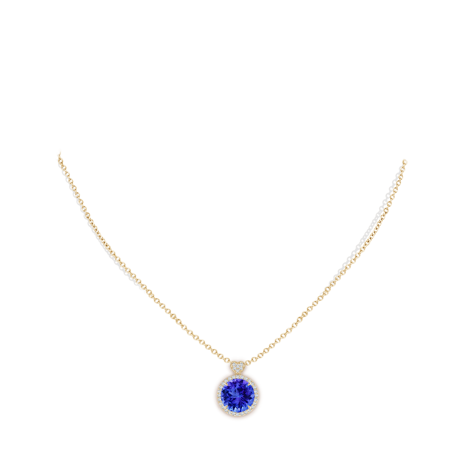 10mm AAA Tanzanite Halo Pendant with Diamond Heart Motif in Yellow Gold pen