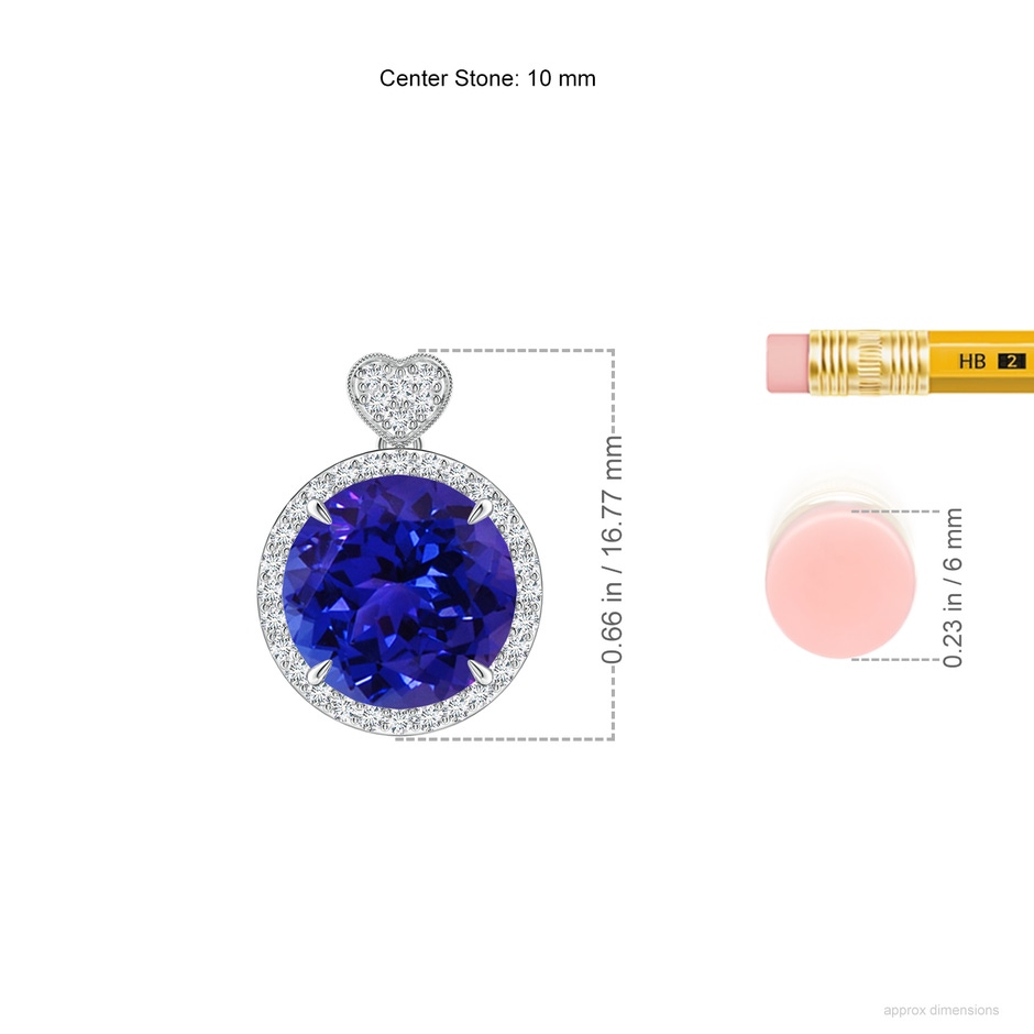 10mm AAAA Tanzanite Halo Pendant with Diamond Heart Motif in P950 Platinum ruler